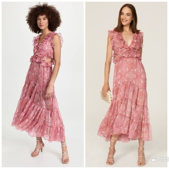 Misa Los Angeles Natasha Floral Cut‎ Out Midi Sleeveless Dress Red Flowy Medium - Picture 1 of 5